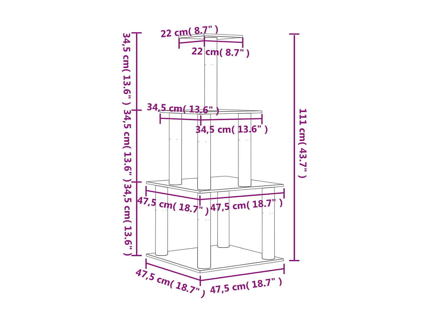 Arbre à chat avec griffoirs en sisal gris foncé 111 cm