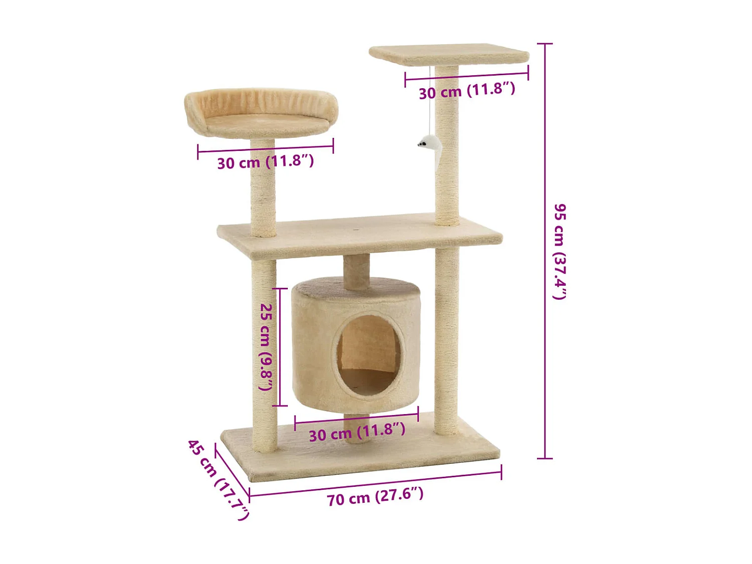 Arbre à chat avec griffoirs en sisal 95 cm Beige