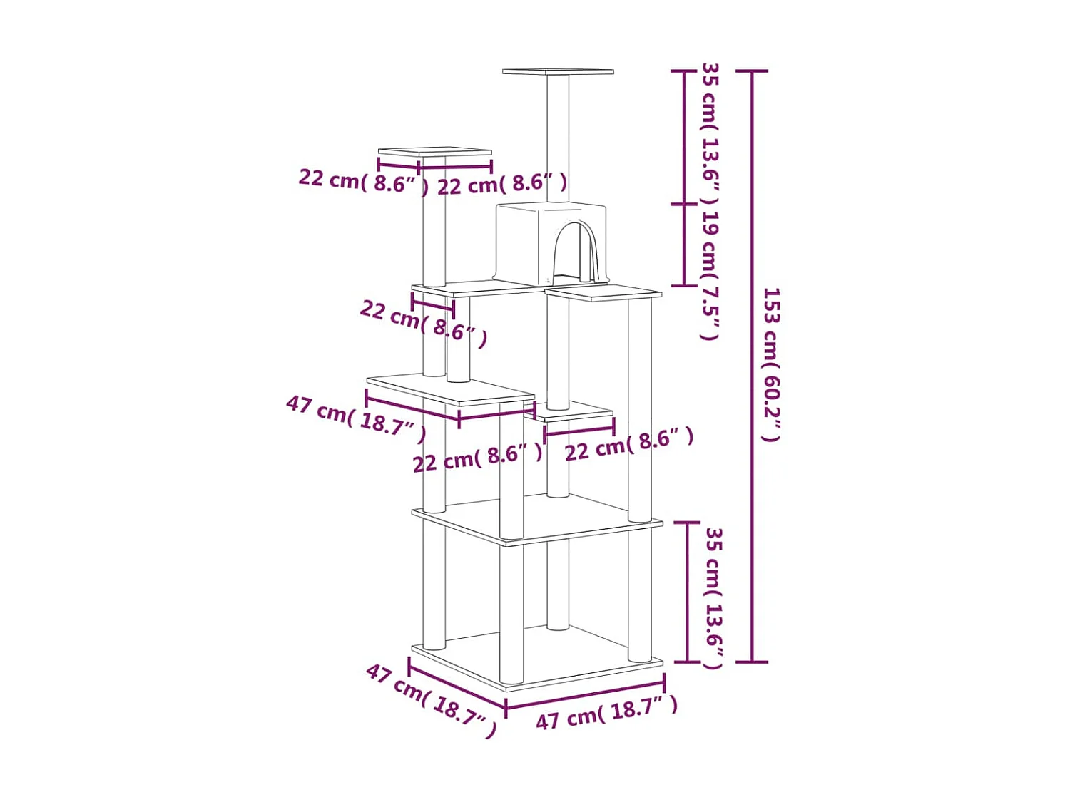 Árvore para gatos com postes arranhadores sisal 153 cm cinza-claro
