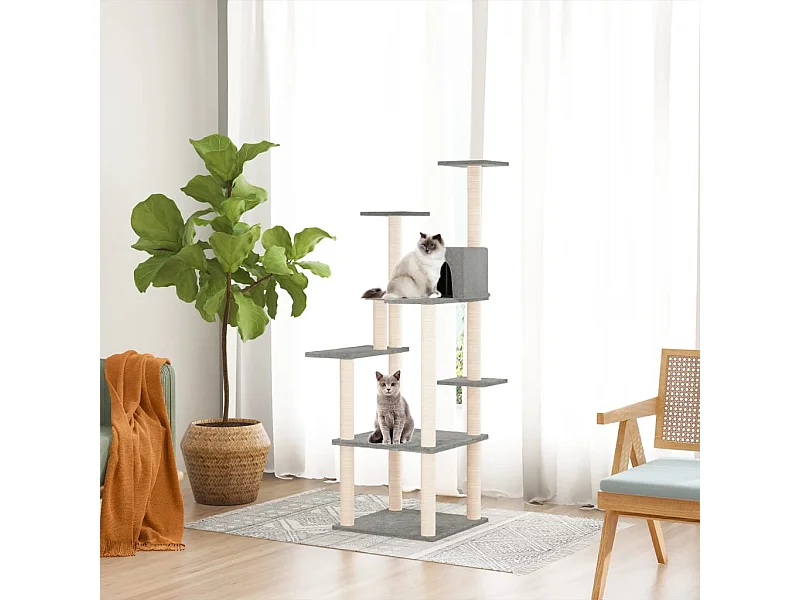 Árvore para gatos com postes arranhadores sisal 153 cm cinza-claro