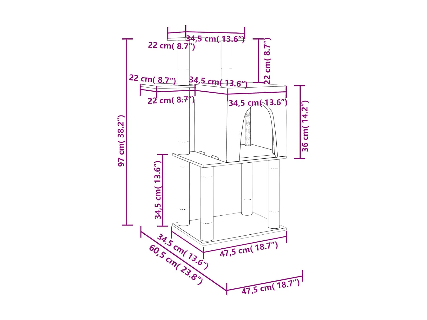 Arbre à chat avec griffoirs en sisal gris foncé 97 cm