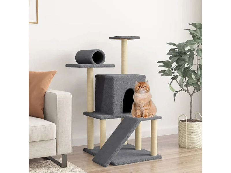 Rascador para gatos con postes de sisal gris oscuro 110,5 cm