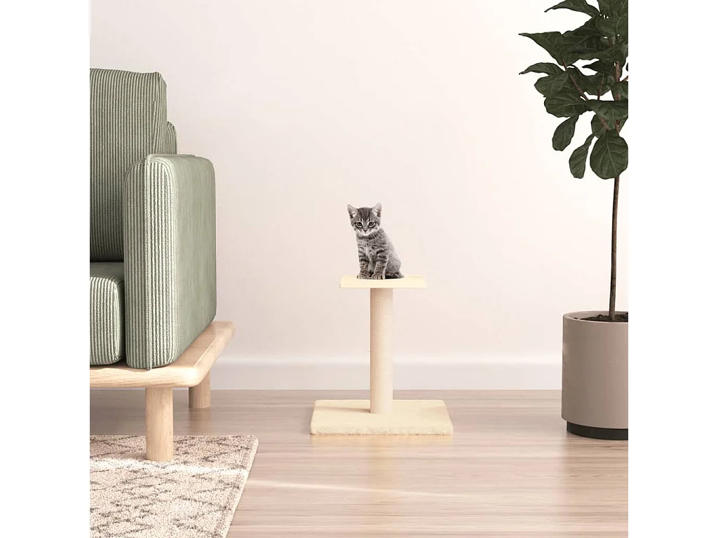 Poste rascador para gatos con plataforma color crema 38 cm