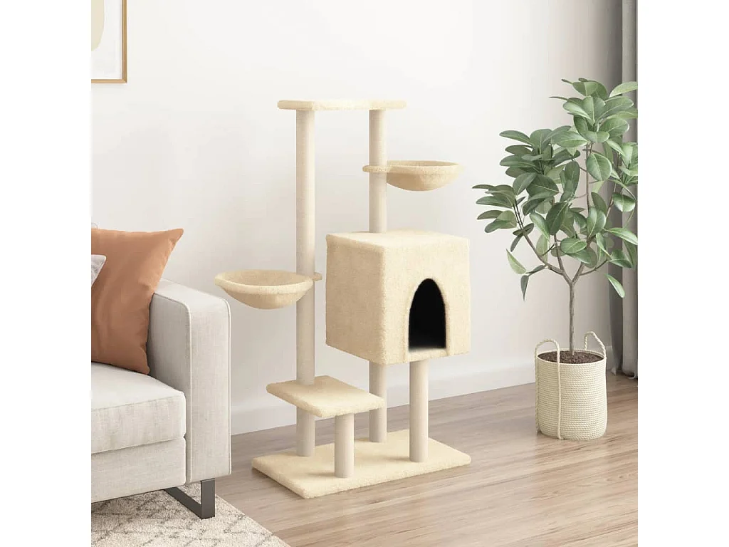 Arbre à chat avec griffoirs en sisal crème 117 cm