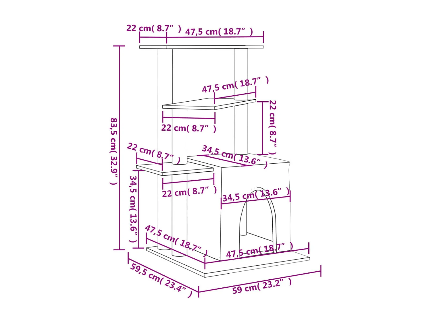 Rascador para gatos con postes de sisal gris oscuro 83,5 cm