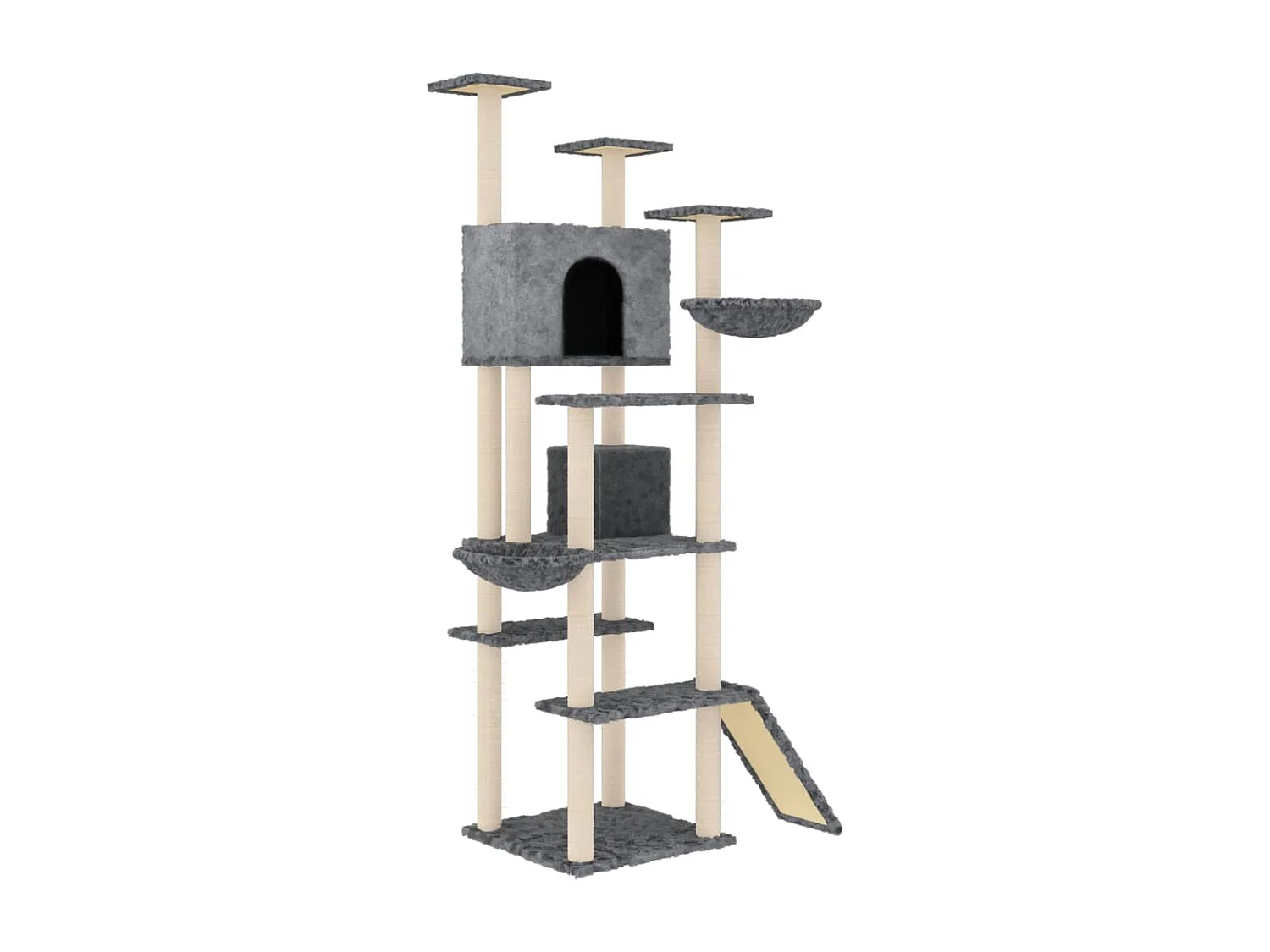 Rascador para gatos con postes de sisal gris oscuro 191 cm