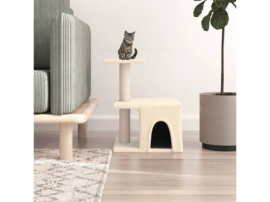 Rascador para gatos con postes de sisal color crema 48 cm