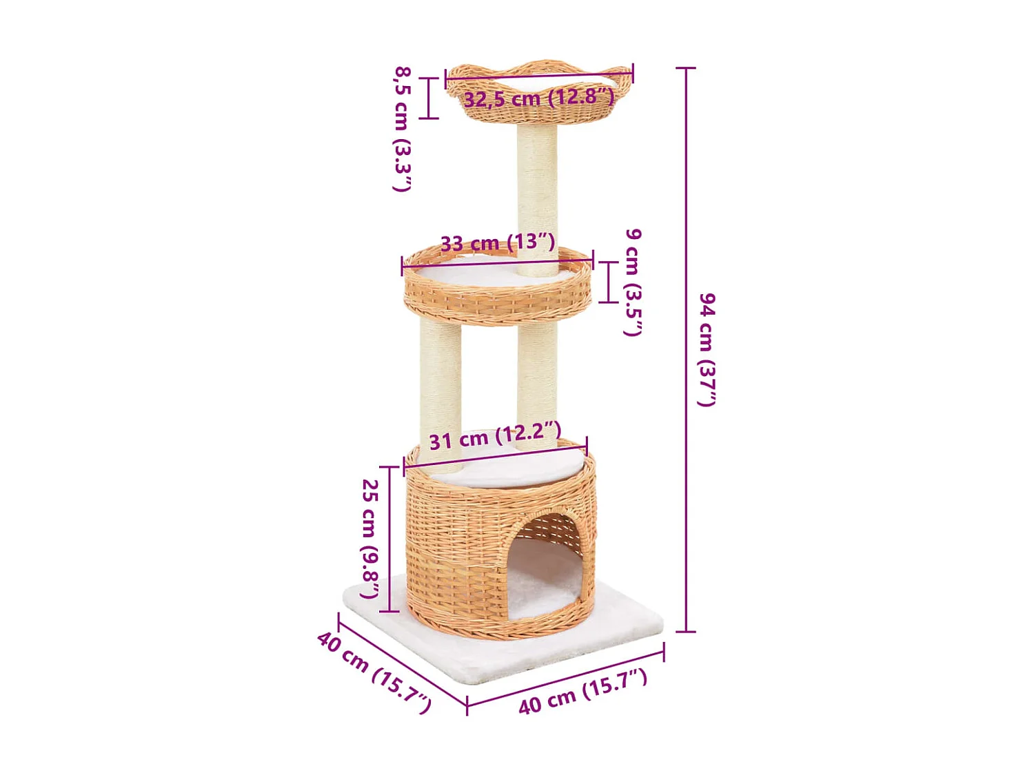 Arbre à chat avec griffoir en sisal Naturel Bois de saule