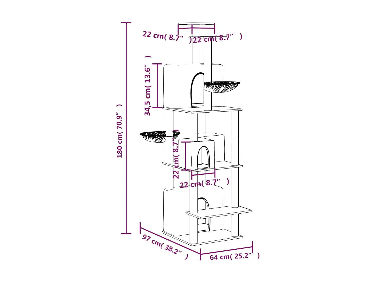 Arbre à chat avec griffoirs en sisal Gris clair 180 cm