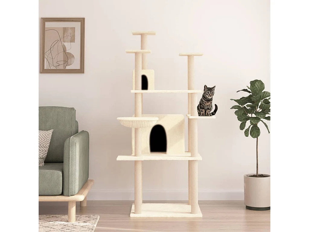 Rascador para gatos con postes de sisal crema 166 cm