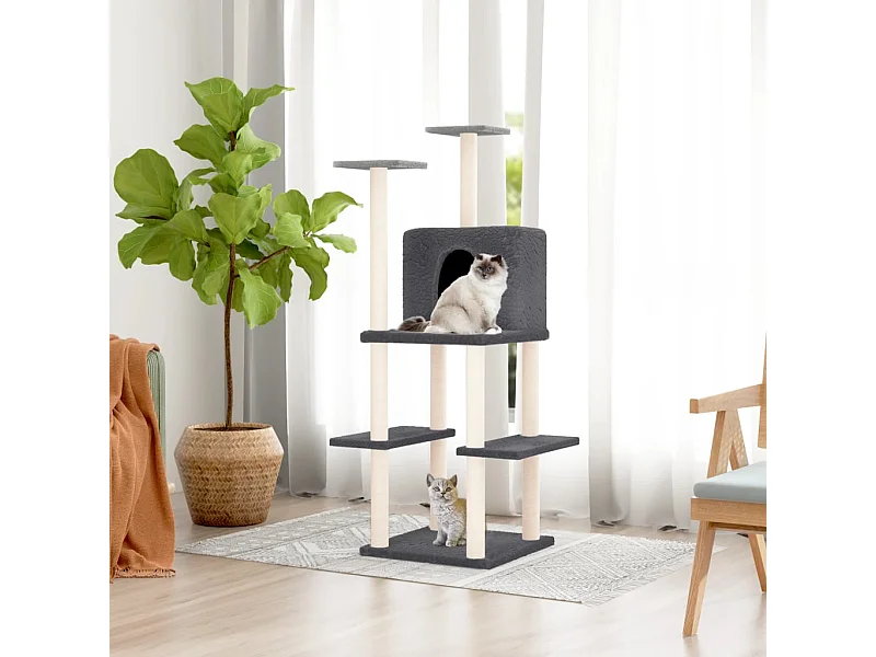Árvore para gatos com arranhadores sisal 144,5 cm cinza-escuro