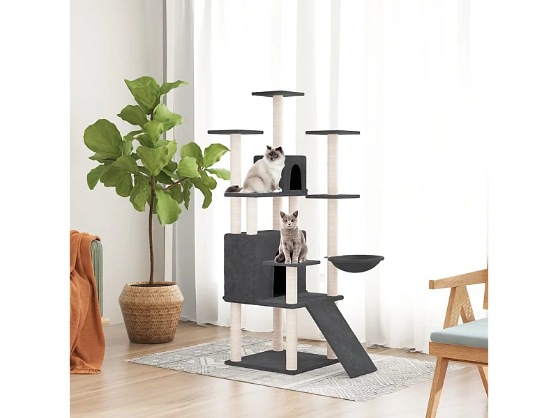 Rascador para gatos con postes de sisal gris oscuro 154 cm