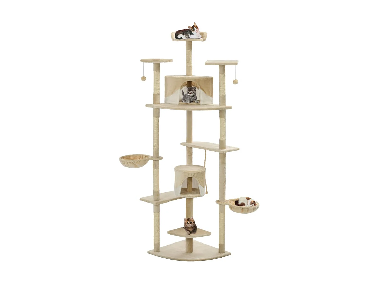 Rascador para gatos con poste de sisal 203 cm beige y blanco