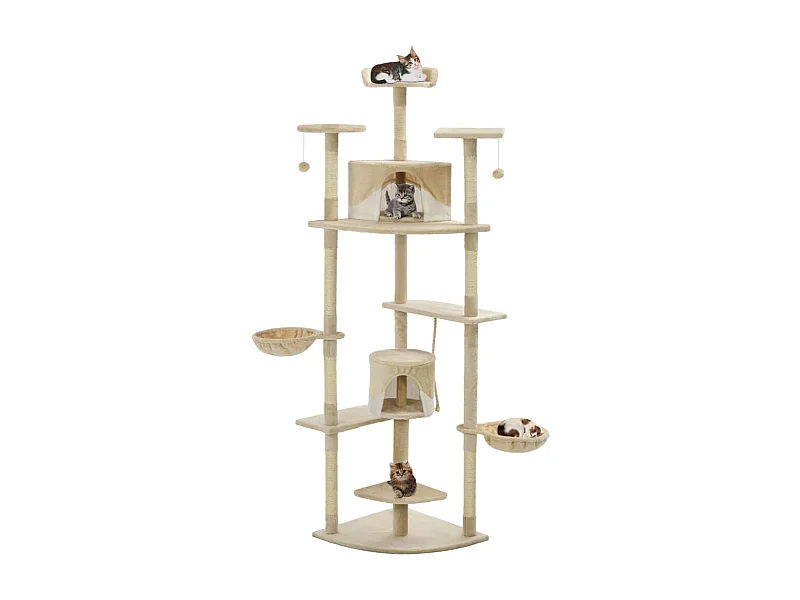 Rascador para gatos con poste de sisal 203 cm beige y blanco