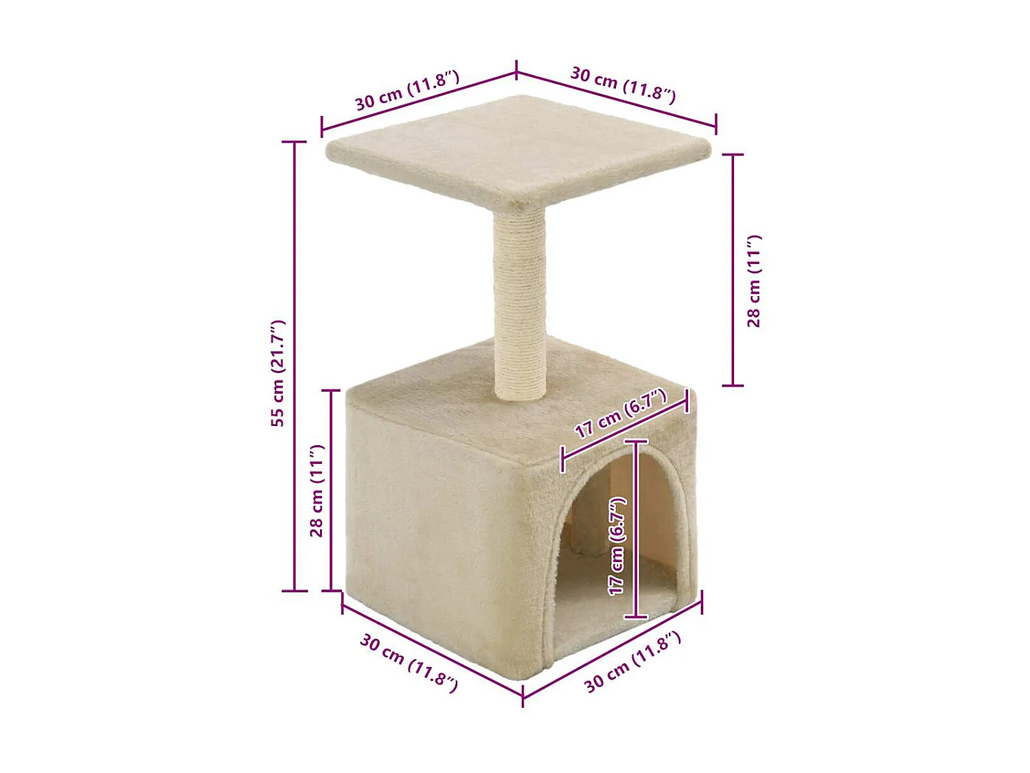 Arbre à chat avec griffoirs en sisal 55 cm Beige