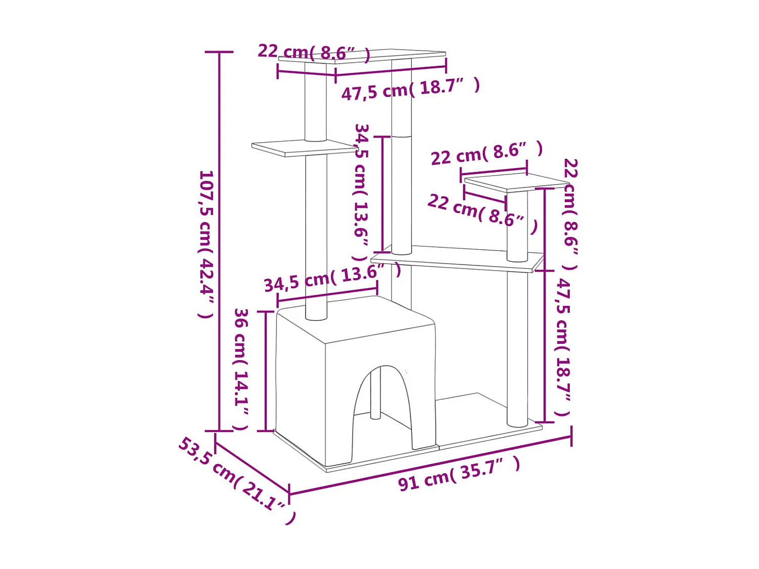 Arbre à chat avec griffoirs en sisal gris clair 107,5 cm