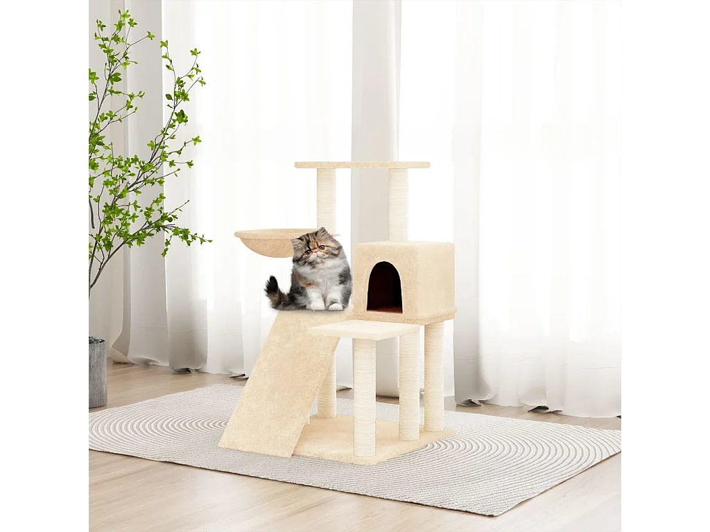 Rascador para gatos con postes de sisal color crema 82 cm