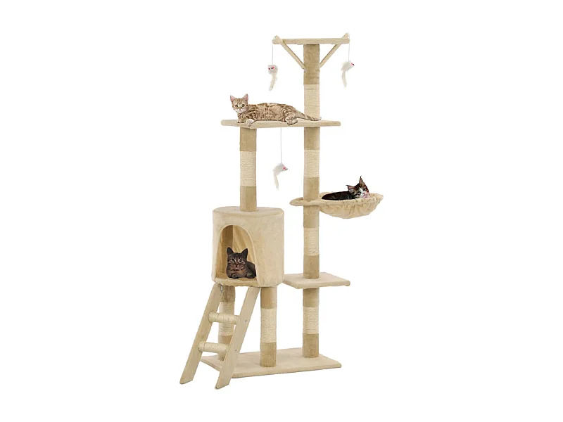 Rascador para gatos con poste de sisal 138 cm beige