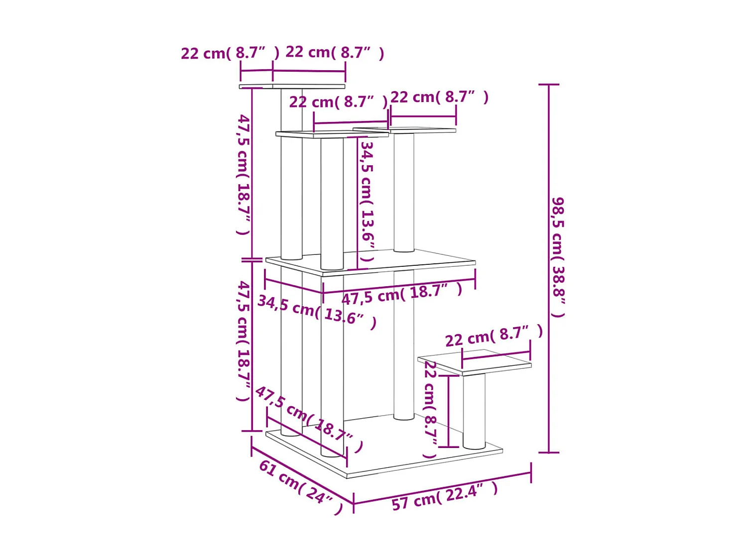 Arbres à chat avec plates-formes gris clair 98,5 cm
