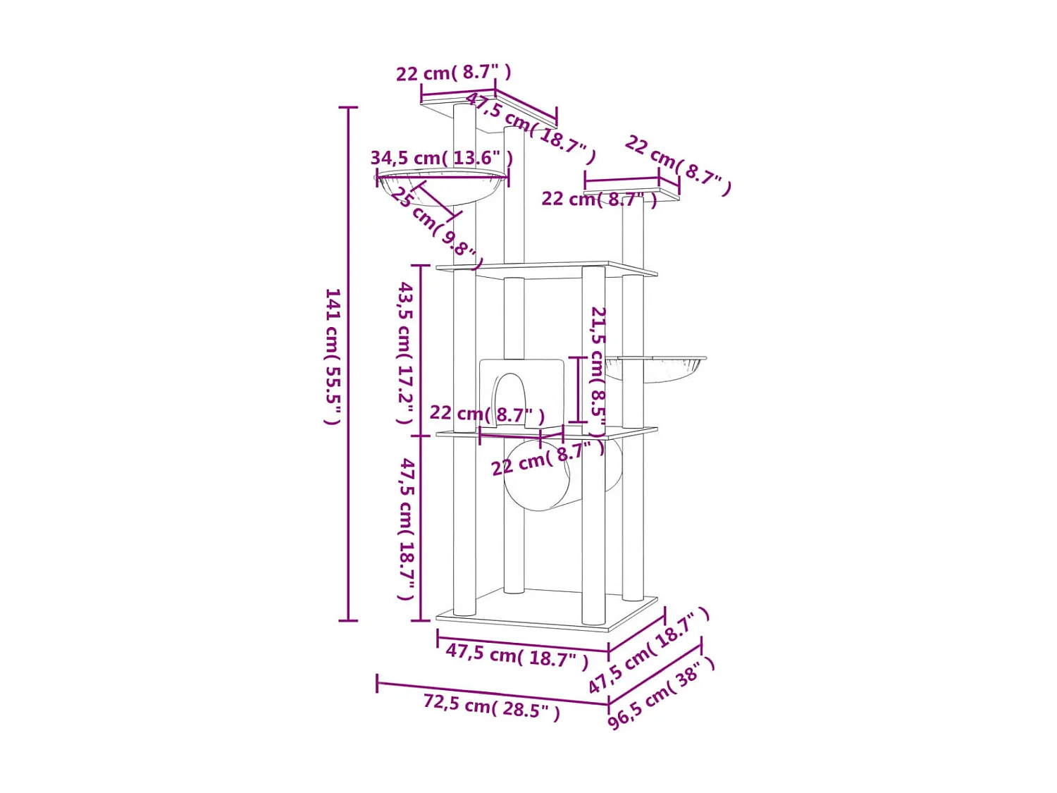 Arbre à chat avec griffoirs en sisal gris clair 141 cm