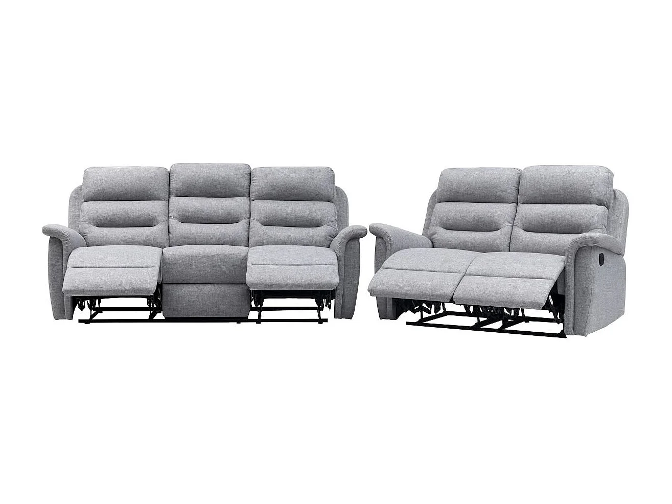 Ensemble canapés relax manuels Léon 3 + 2 places en tissu gris clair - Loungitude