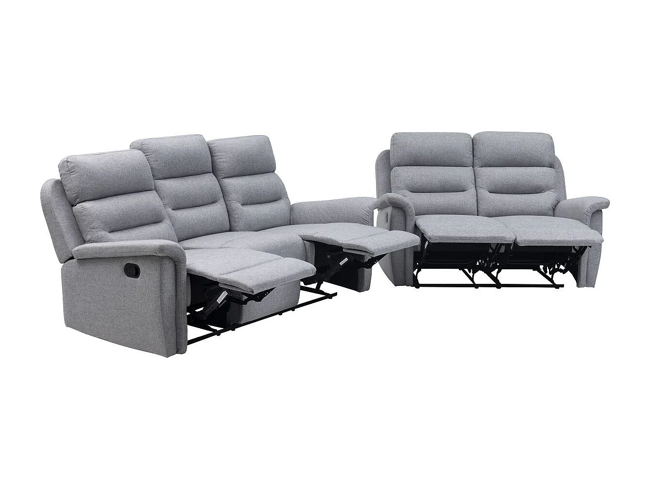 Ensemble canapés relax manuels Léon 3 + 2 places en tissu gris clair - Loungitude