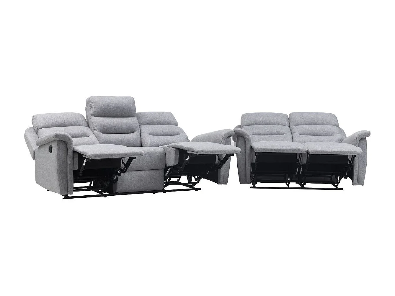 Ensemble canapés relax manuels Léon 3 + 2 places en tissu gris clair - Loungitude