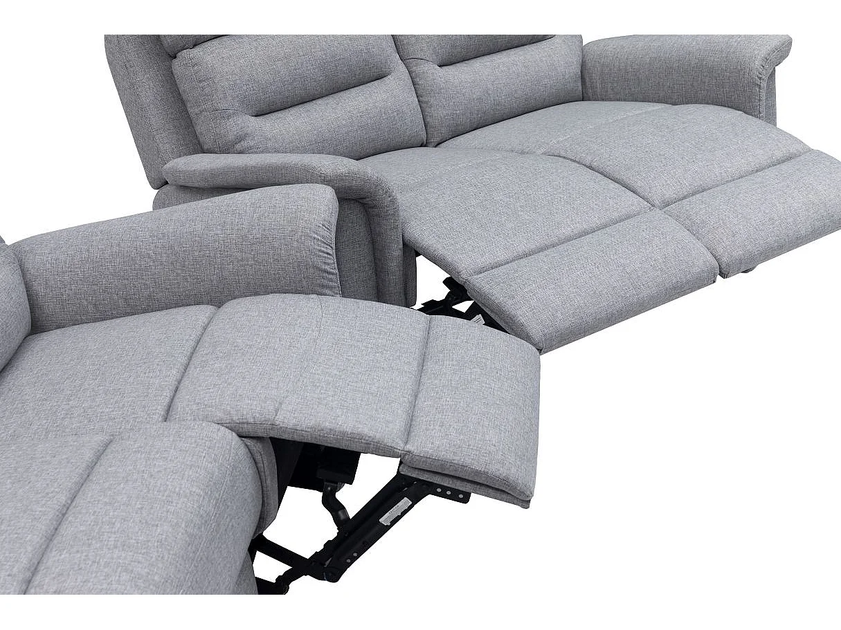 Ensemble canapés relax manuels Léon 3 + 2 places en tissu gris clair - Loungitude