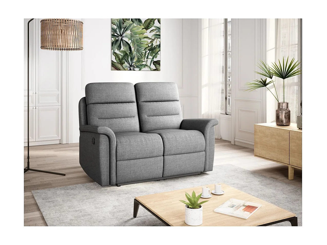 Ensemble canapés relax manuels Léon 3 + 2 places en tissu gris clair - Loungitude