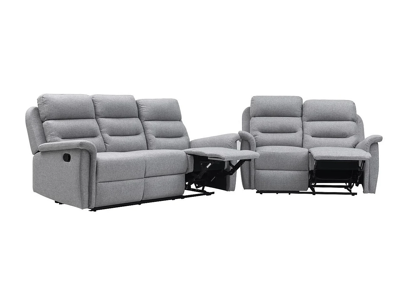 Ensemble canapés relax manuels Léon 3 + 2 places en tissu gris clair - Loungitude