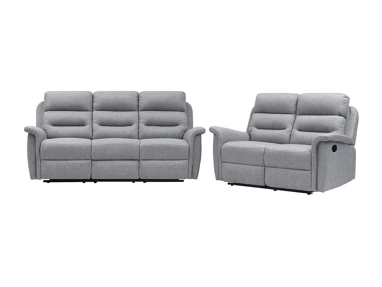 Ensemble canapés relax manuels Léon 3 + 2 places en tissu gris clair - Loungitude