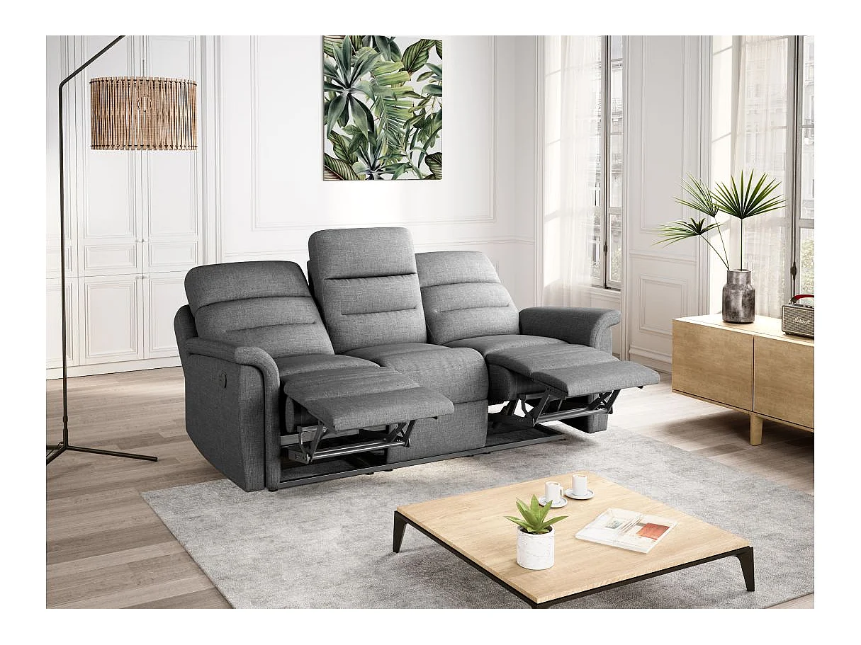 Ensemble canapés relax manuels Léon 3 + 2 places en tissu gris clair - Loungitude