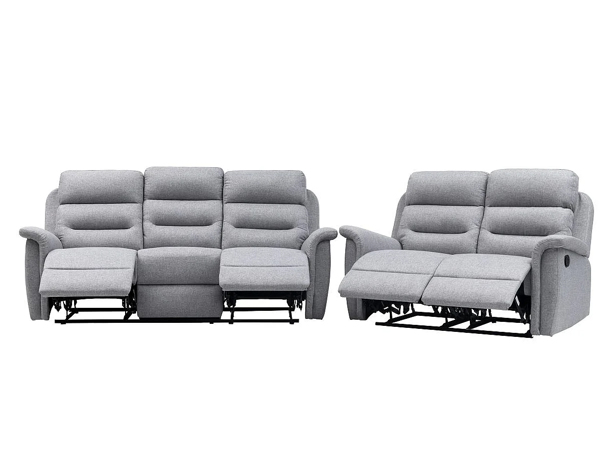 Ensemble canapés relax manuels Léon 3 + 2 places en tissu gris clair - Loungitude