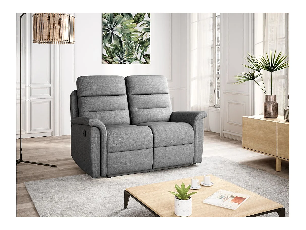 Ensemble canapés relax manuels Léon 3 + 2 places en tissu gris clair - Loungitude