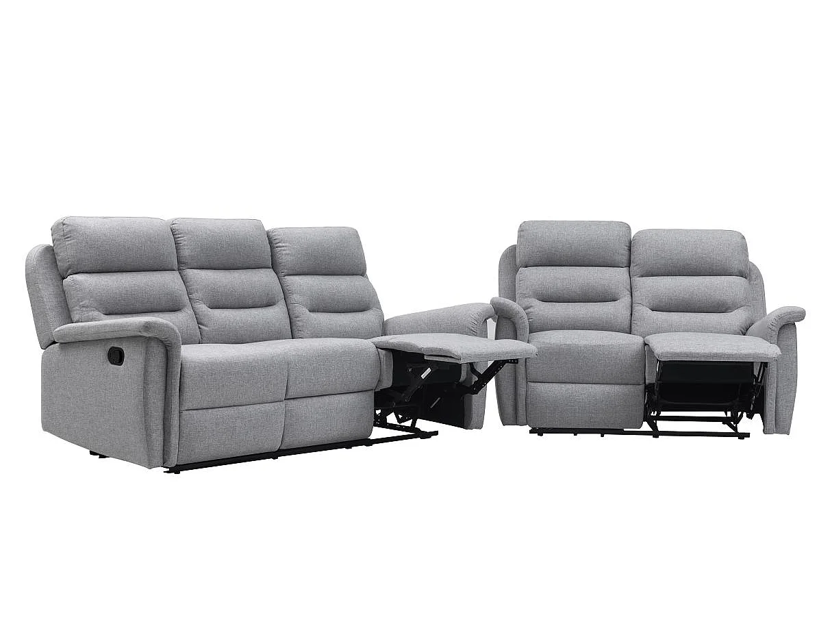 Ensemble canapés relax manuels Léon 3 + 2 places en tissu gris clair - Loungitude