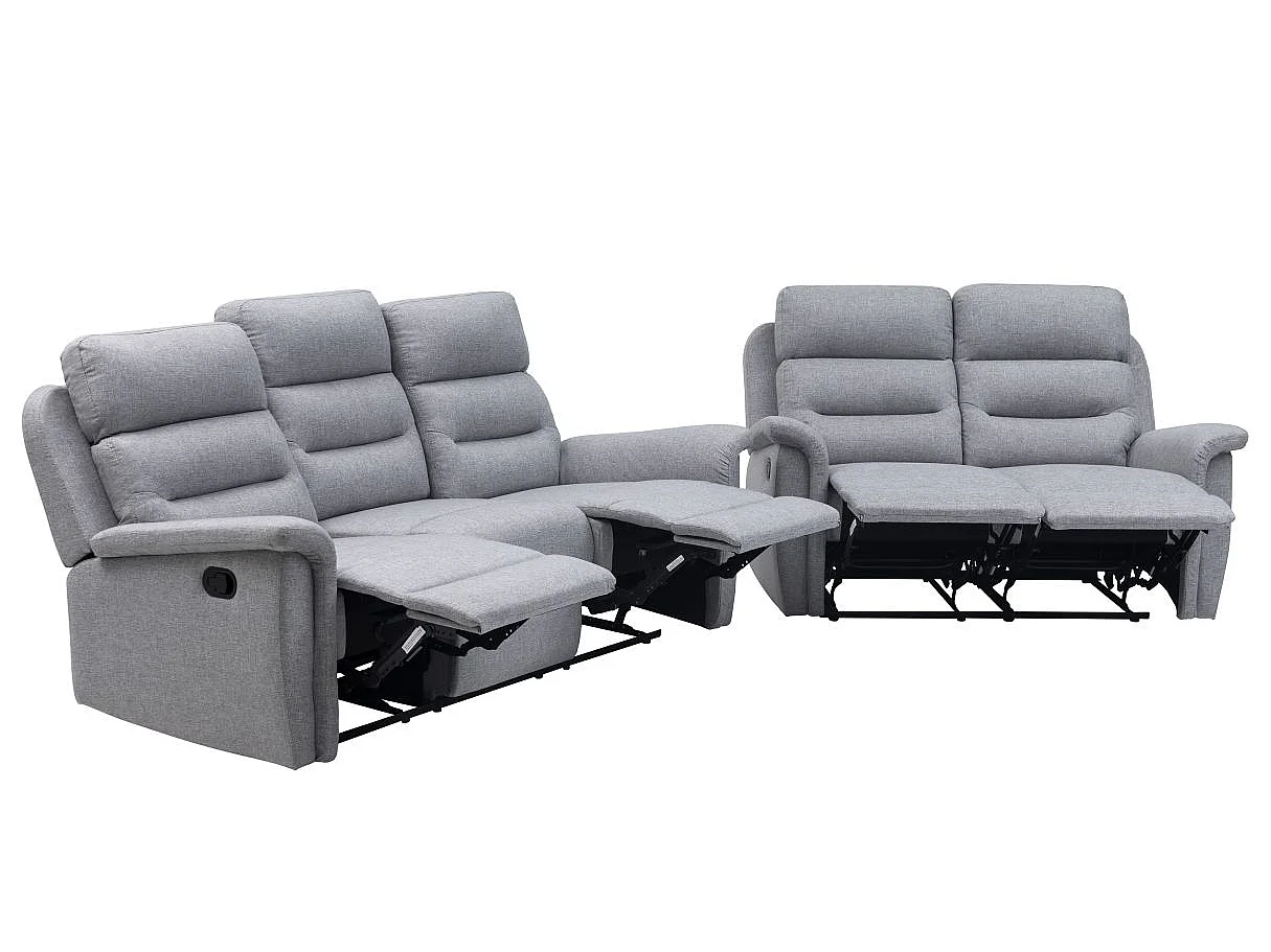 Ensemble canapés relax manuels Léon 3 + 2 places en tissu gris clair - Loungitude