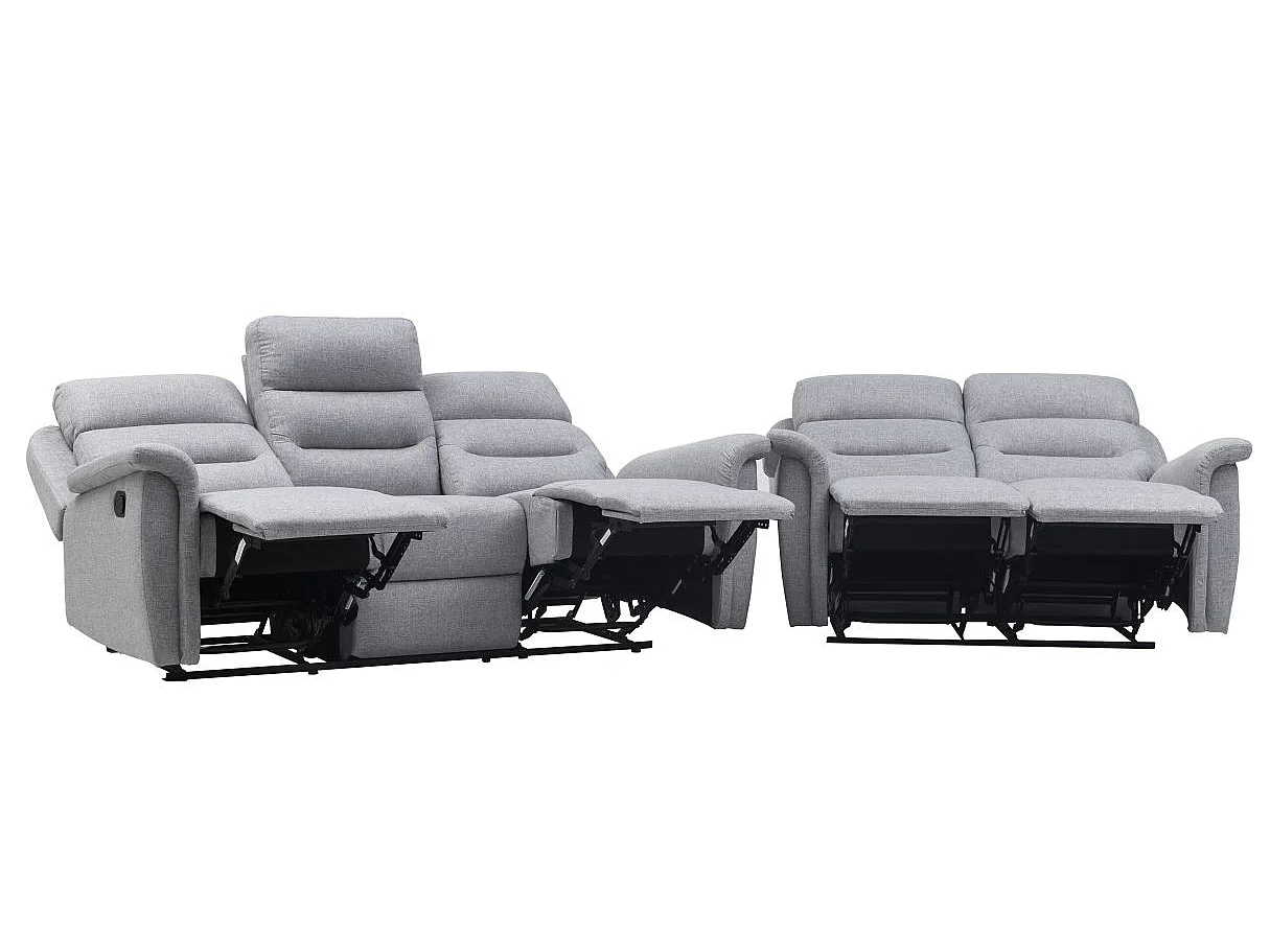 Ensemble canapés relax manuels Léon 3 + 2 places en tissu gris clair - Loungitude