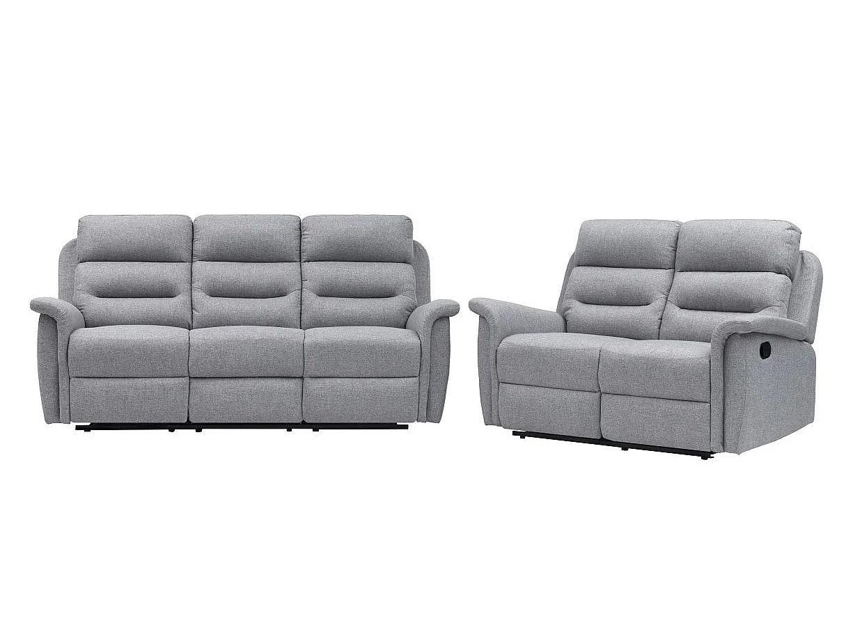 Ensemble canapés relax manuels Léon 3 + 2 places en tissu gris clair - Loungitude