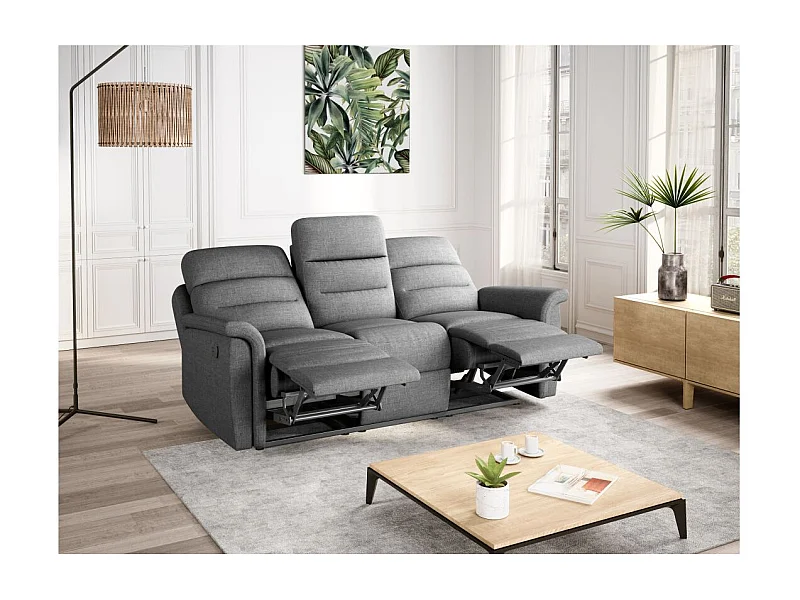 Ensemble canapés relax manuels Léon 3 + 2 places en tissu gris clair - Loungitude