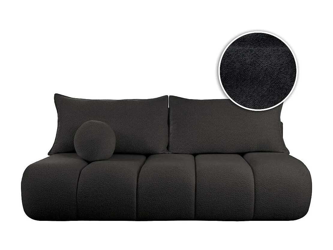 Canapé convertible droit 3 places MERRY en tissu bouclette - noir