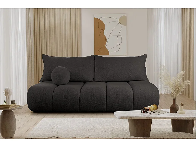 Canapé convertible droit 3 places MERRY en tissu bouclette - noir