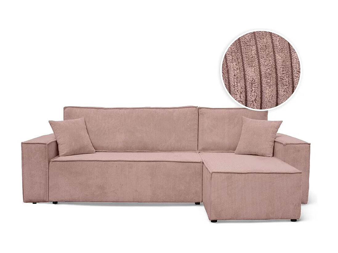 Canapé FARAH d'angle convertible et réversible 4 places en velours côtelé - Rose