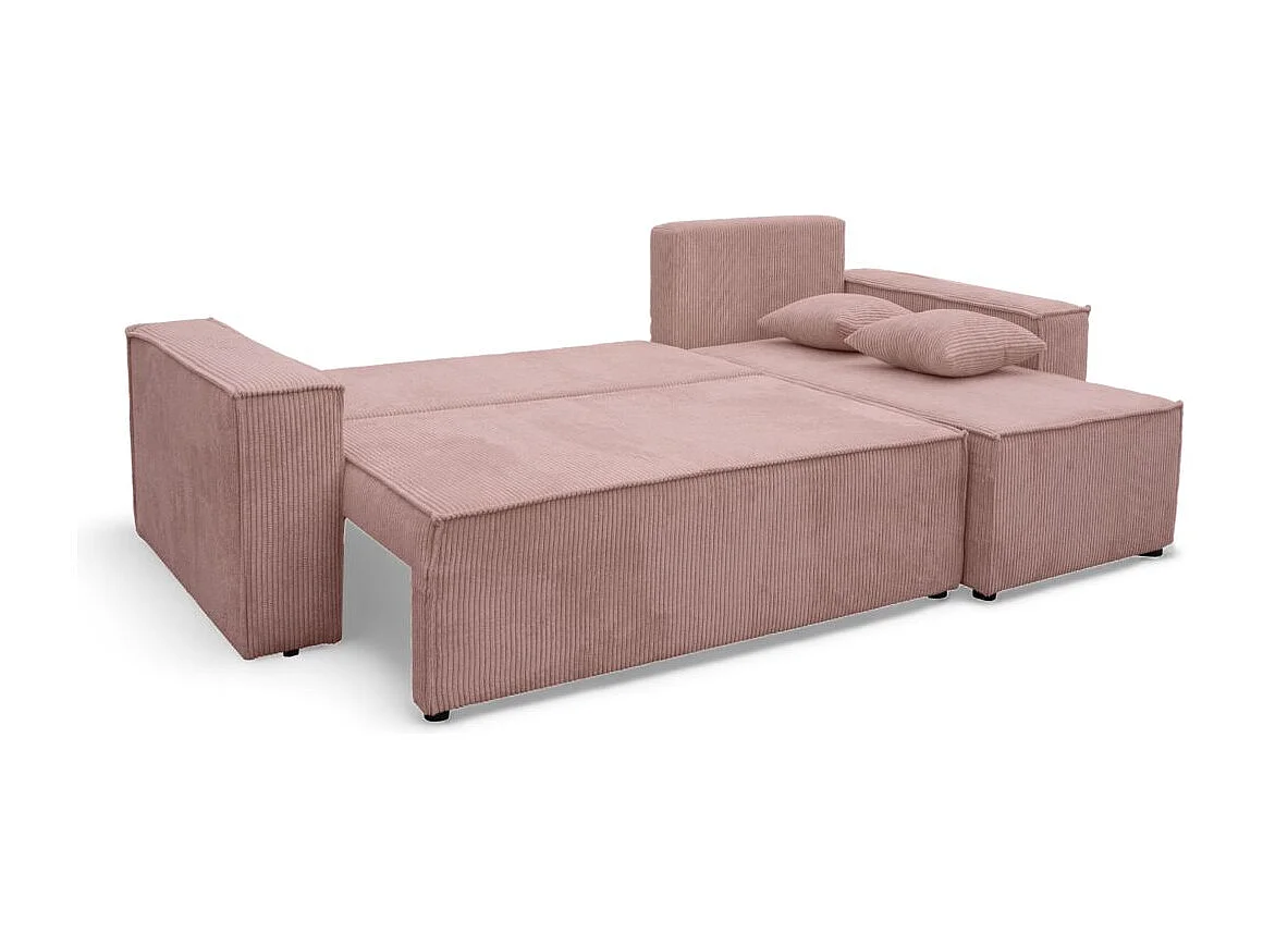Canapé FARAH d'angle convertible et réversible 4 places en velours côtelé - Rose