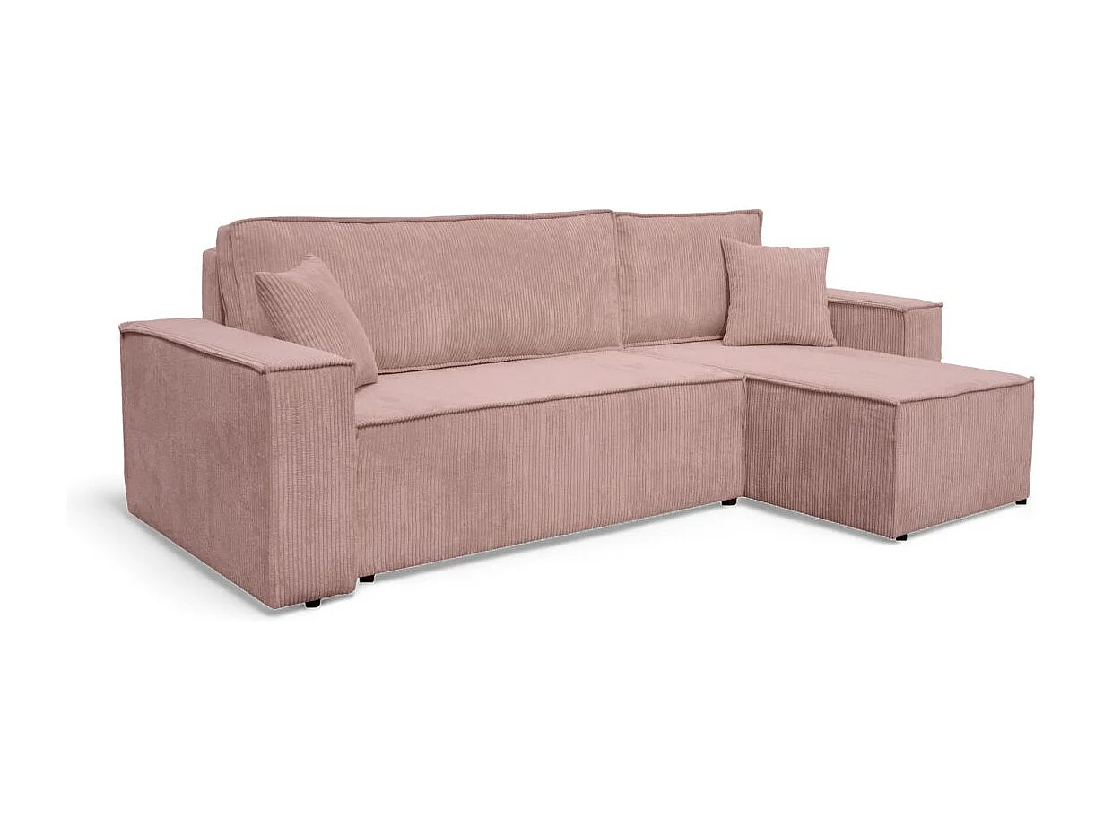 Canapé FARAH d'angle convertible et réversible 4 places en velours côtelé - Rose