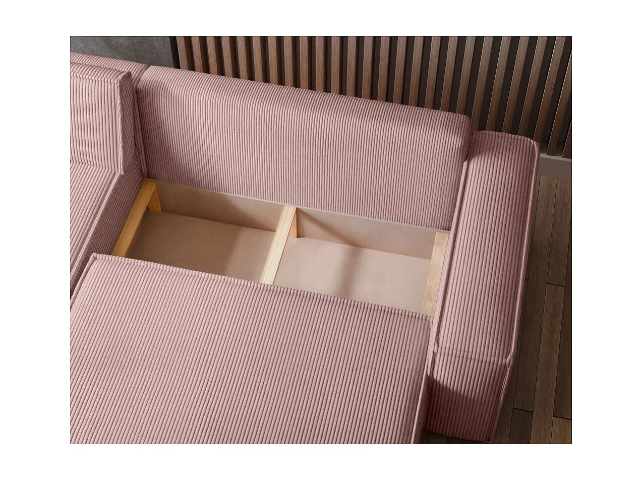 Canapé FARAH d'angle convertible et réversible 4 places en velours côtelé - Rose