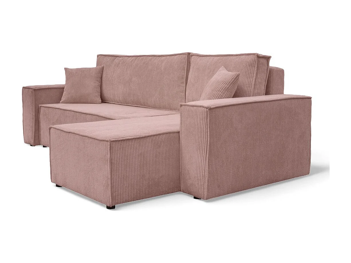Canapé FARAH d'angle convertible et réversible 4 places en velours côtelé - Rose