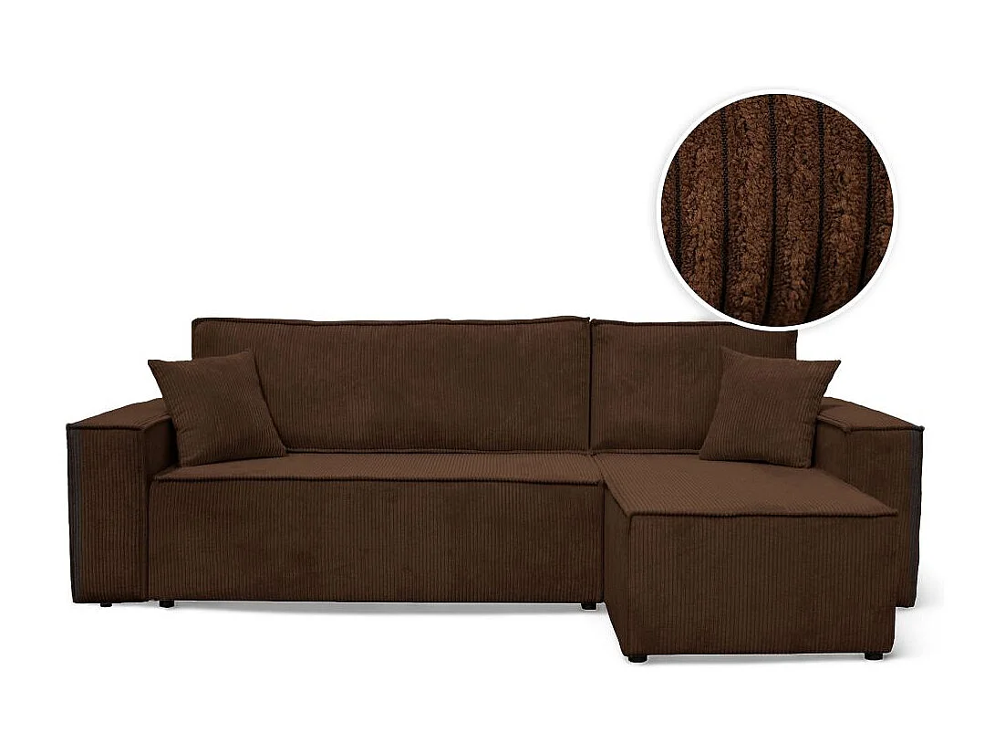 Canapé FARAH d'angle convertible et réversible 4 places en velours côtelé - Marron