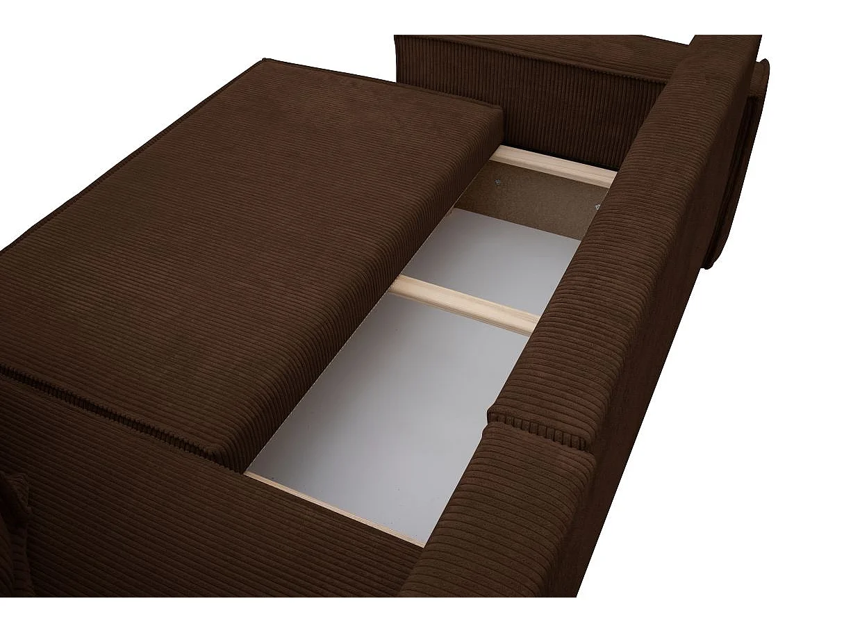 Canapé FARAH d'angle convertible et réversible 4 places en velours côtelé - Marron