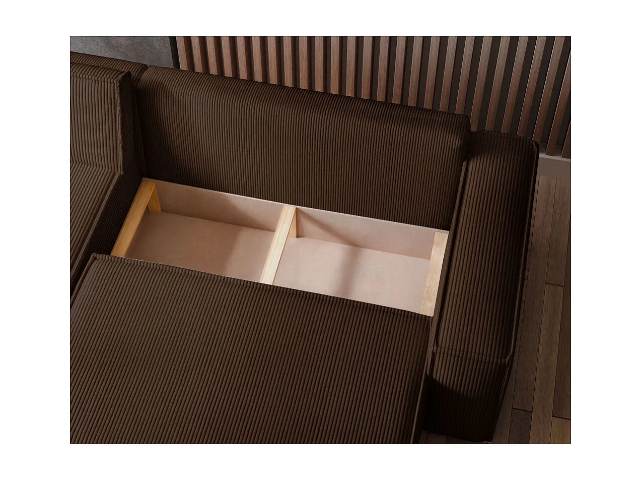 Canapé FARAH d'angle convertible et réversible 4 places en velours côtelé - Marron