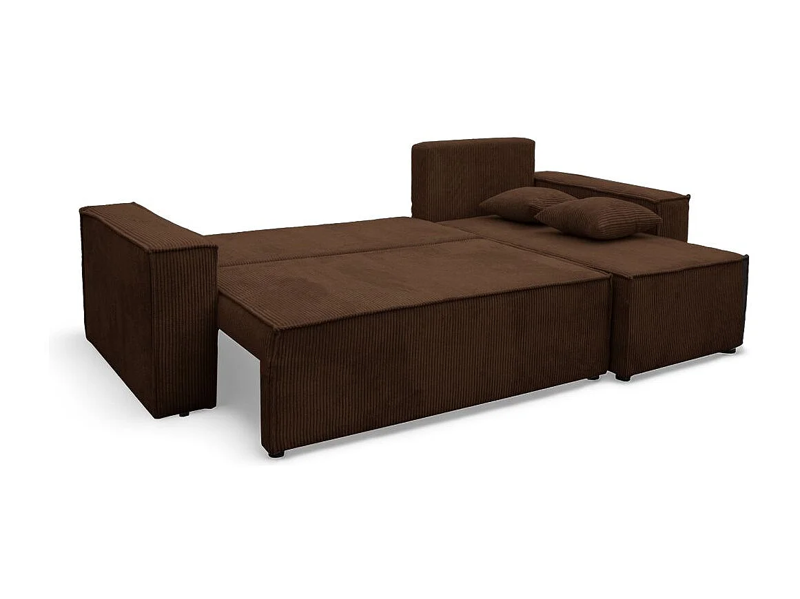 Canapé FARAH d'angle convertible et réversible 4 places en velours côtelé - Marron